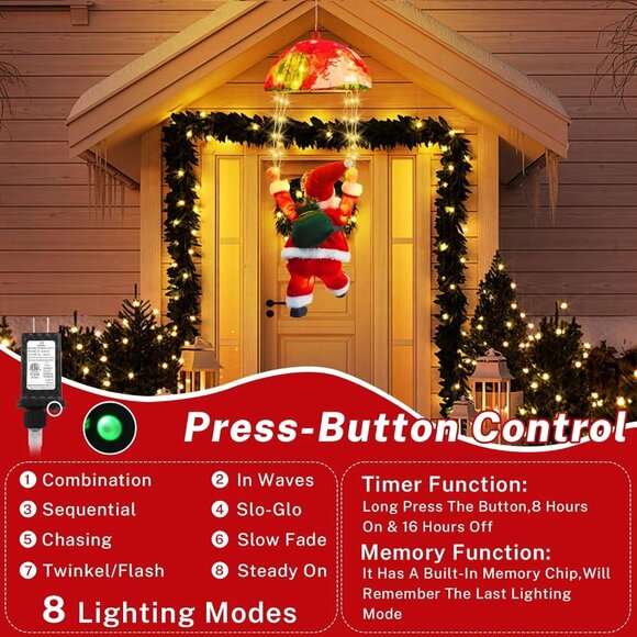 Christmas Lights Outdoor Indoor, Santa Claus Parachute LED Lights, 8 Modes Xmas - Picture 4 of 8